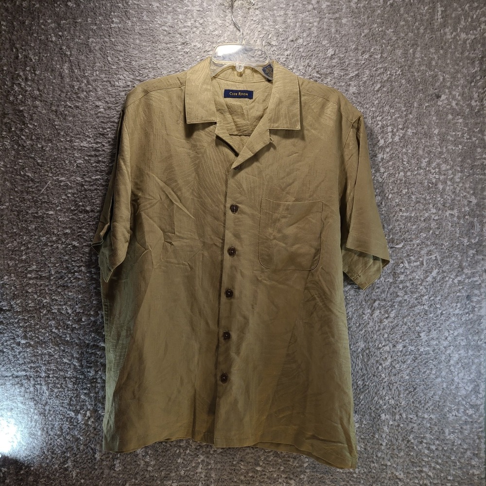Club Room Linen Rayon Floral Print Brown Shirt Medium‎ Pockets Button Up